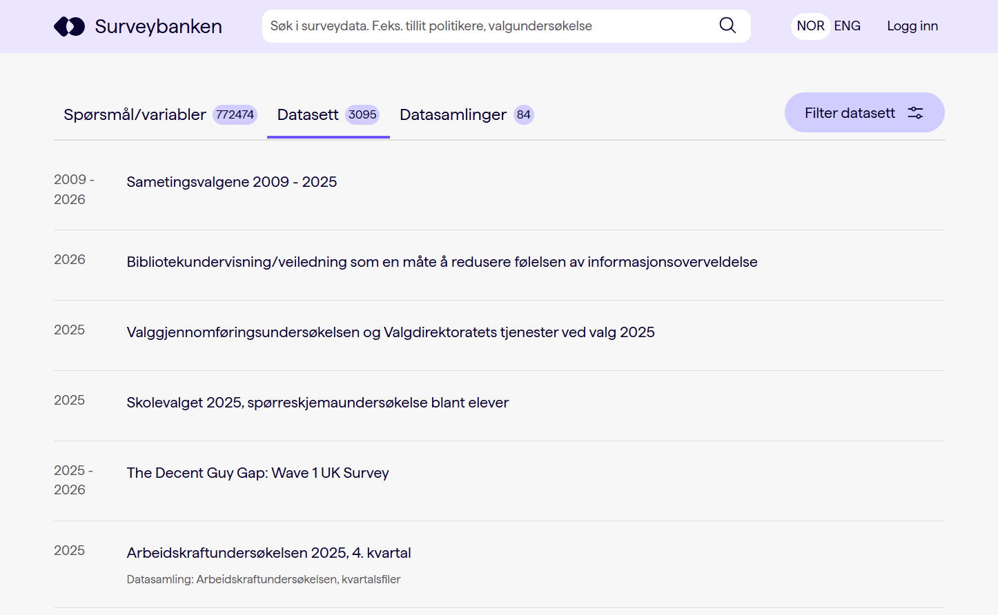 Datasett i Surveybanken